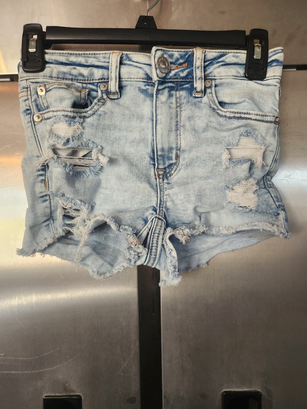 American Eagle Hi Rise Shortie Denim Shorts Size 00 | Light Wash